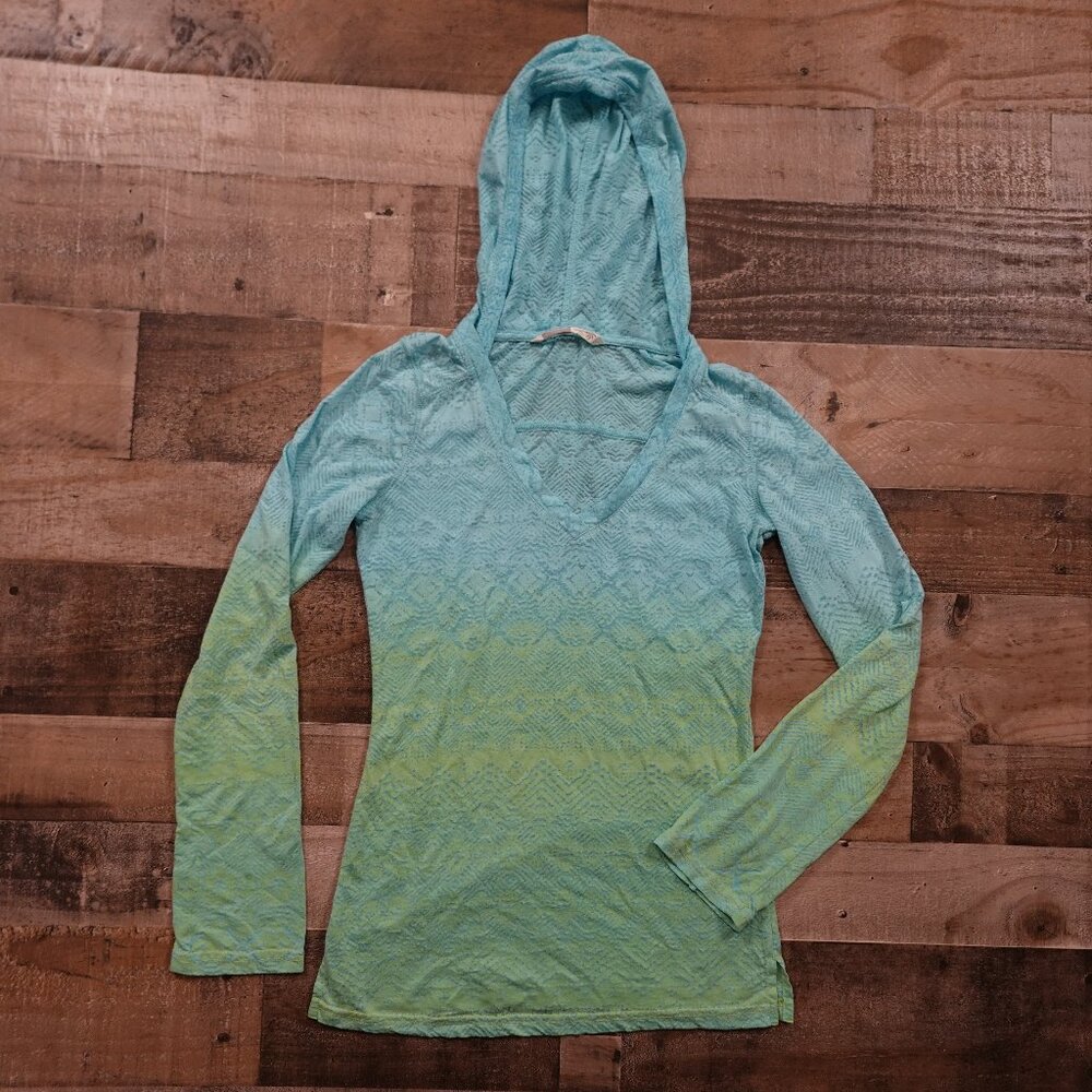 Athleta Hooded Pullover Women’s XS Blue Green‎ Ombre Lightweight Active Firefly